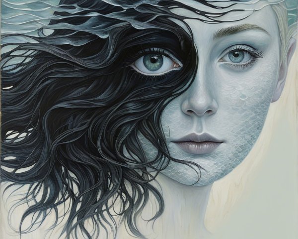 Split-Face Portrait of Girl with Ethereal Background
