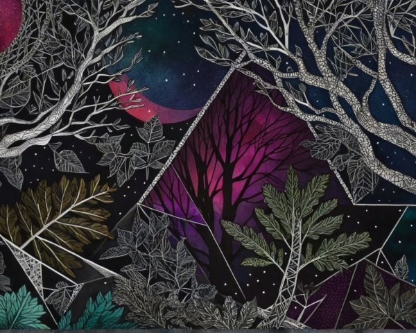 Mystical Landscape with Celestial Elements and Geometry
