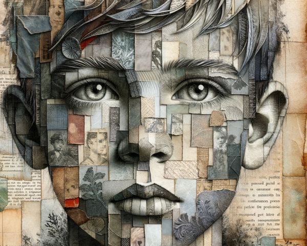 Mosaic Portrait of a Boy's Face with Textured Elements