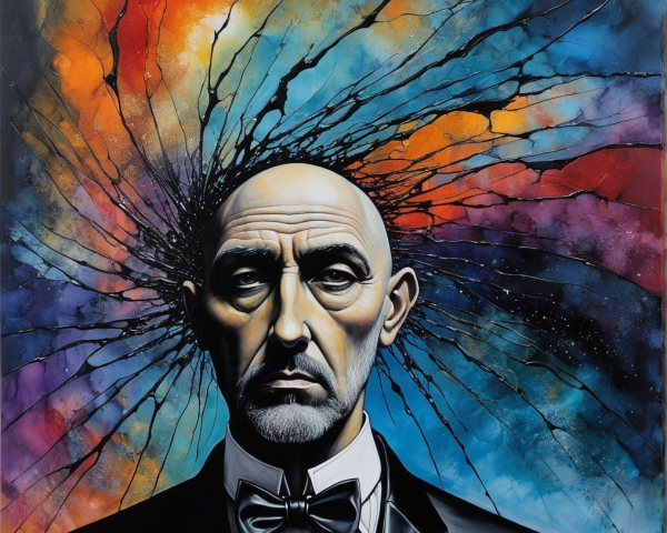 Portrait of a Bald Man in Tuxedo with Colorful Background