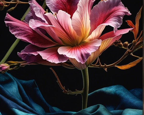 Vibrant Pink and White Flower with Elegant Fabric