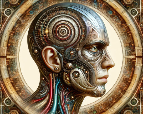 Futuristic Humanoid Head with Organic and Mechanical Fusion