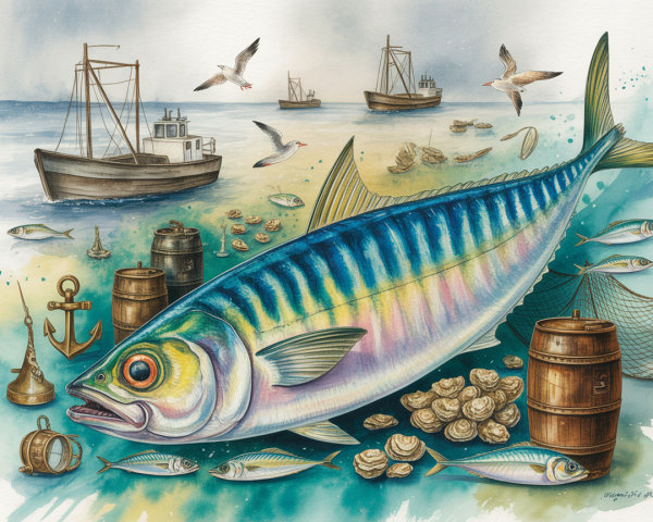 Watercolor Painting of a Giant King Mackerel Fish