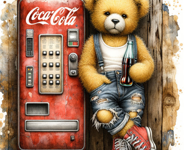 Whimsical Bear by Vintage Coca-Cola Vending Machine