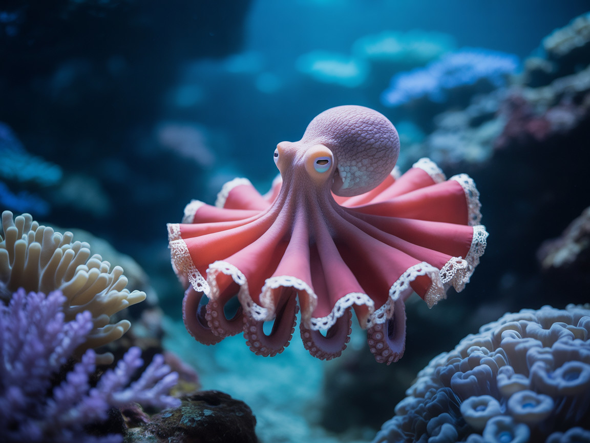 Vibrant Pink Octopus in Colorful Coral Reef Scene