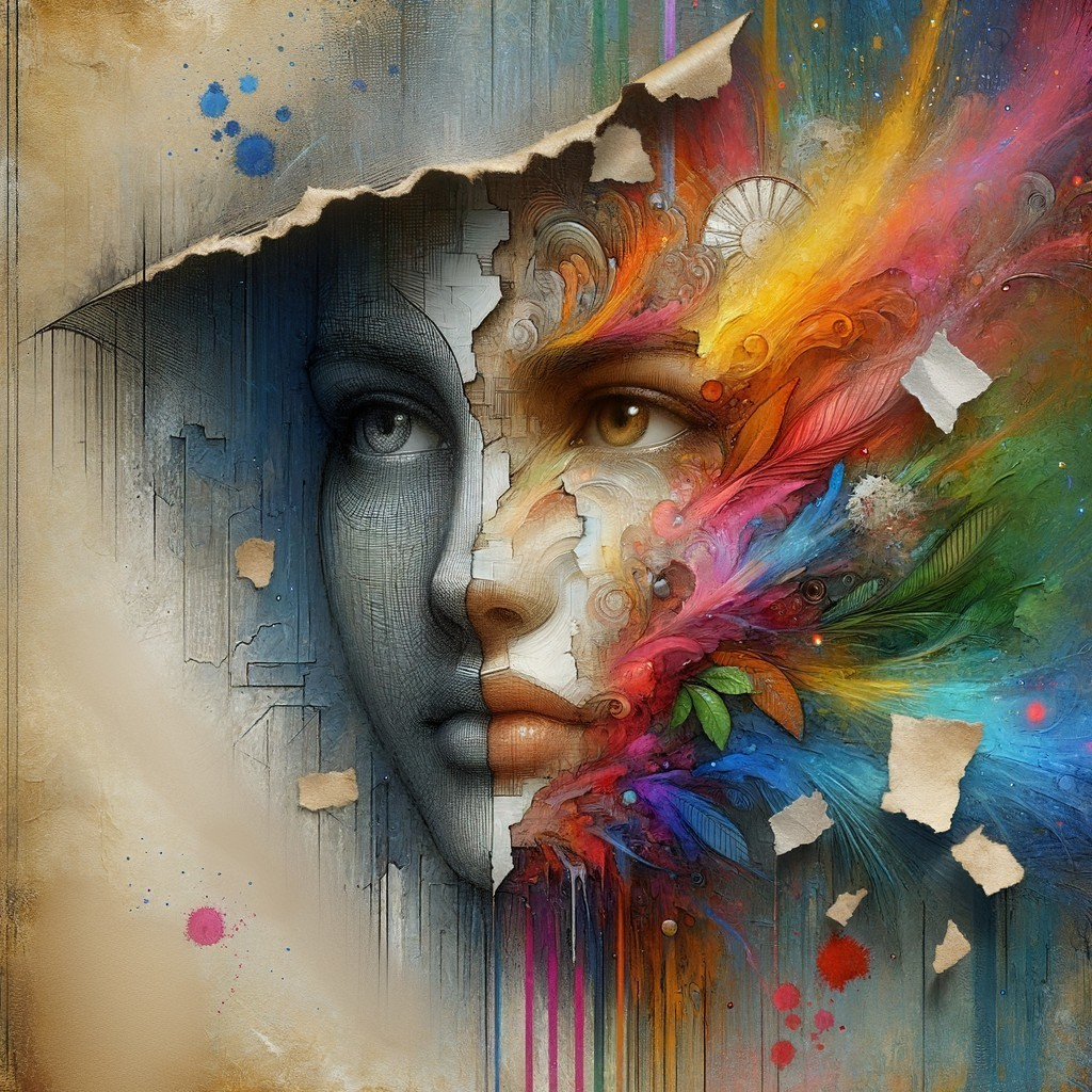 Contrast of Monochrome and Colorful Face Art