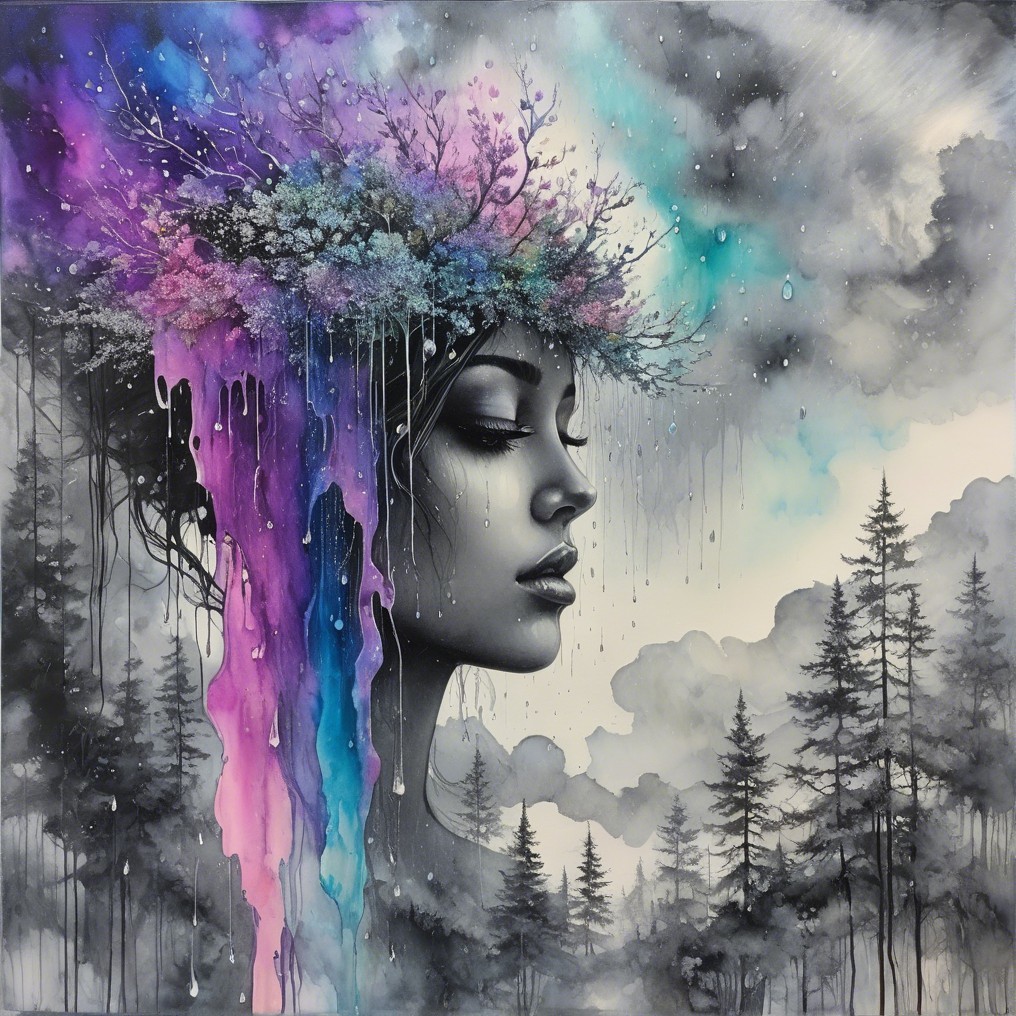 Portrait of a woman with floral elements and colors