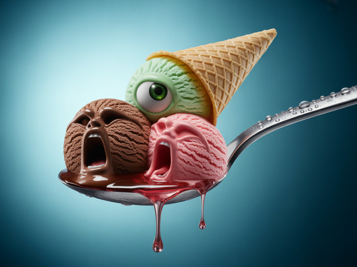 Whimsical Ice Cream Scoop with Animated Faces