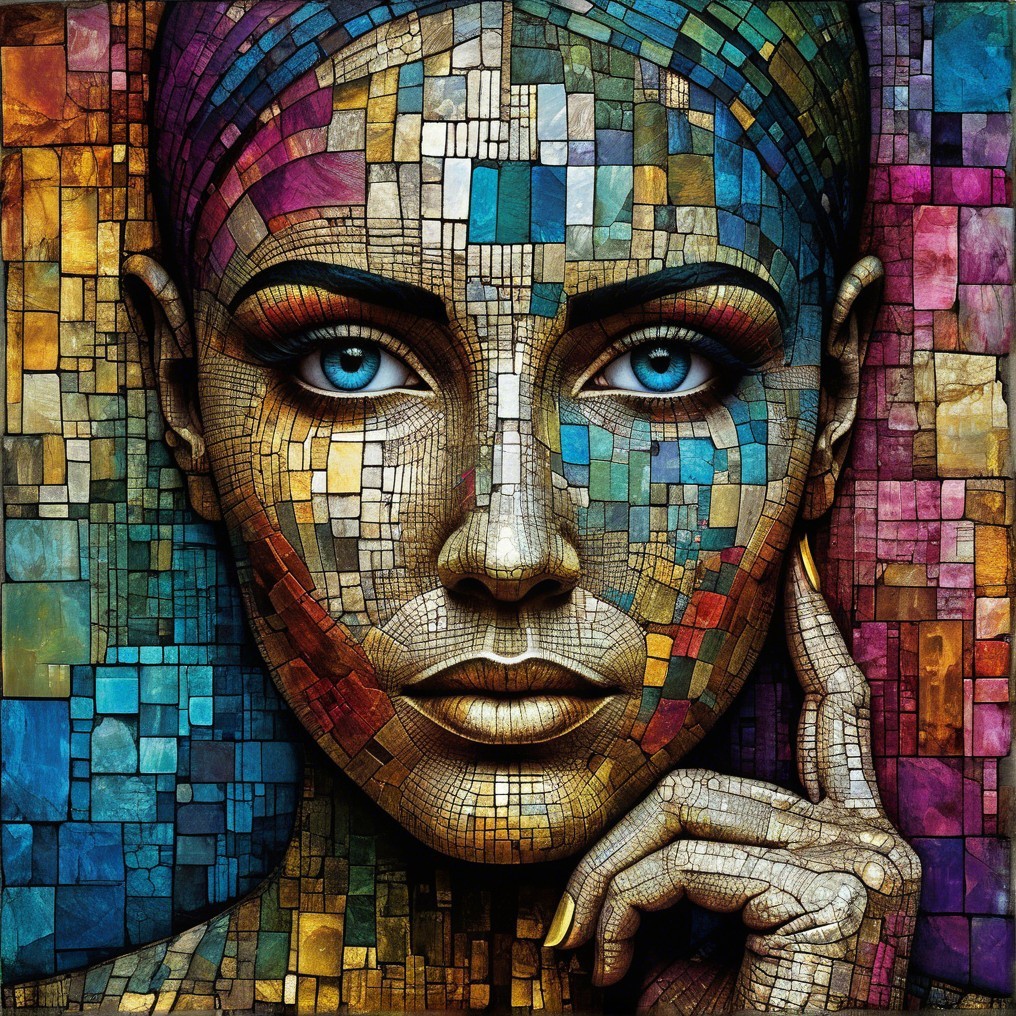 Mosaic Portrait of a Woman with Colorful Tiles