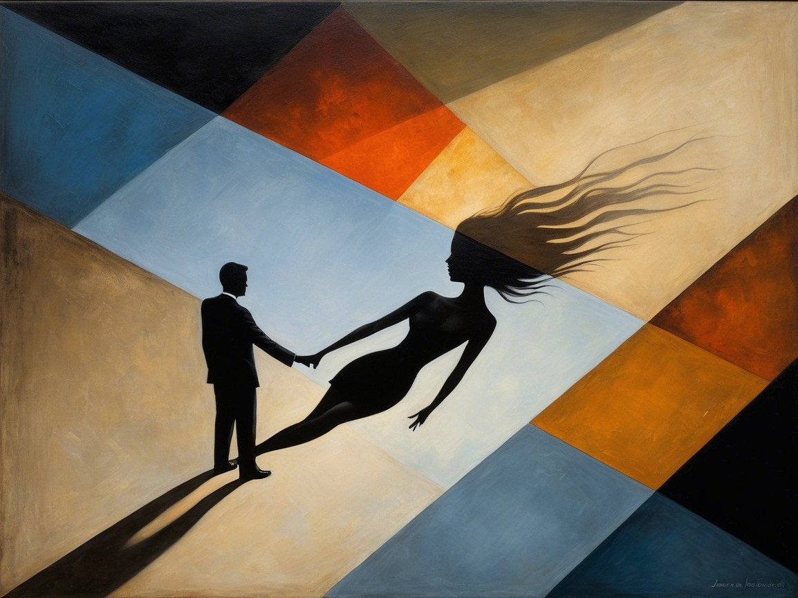 Silhouette of Couple Against Vibrant Geometric Background