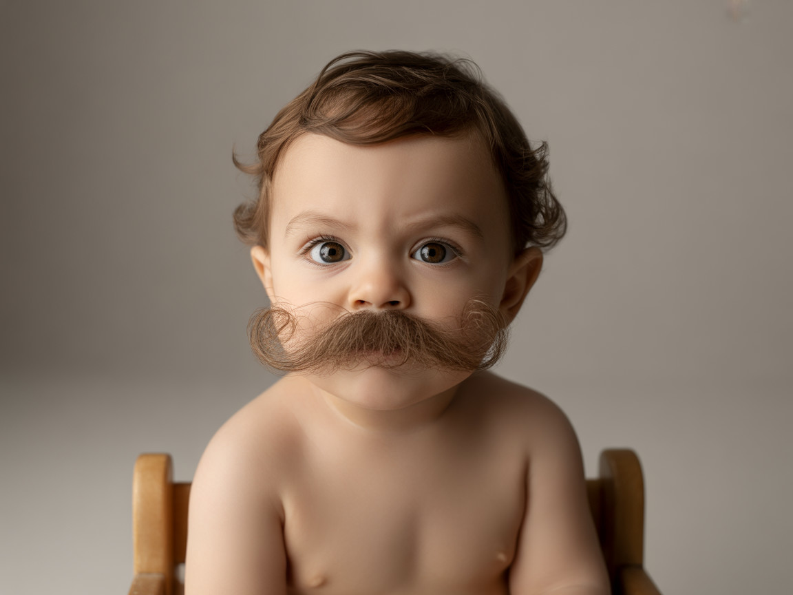 Toddler with Curly Hair and Playful Mustache
