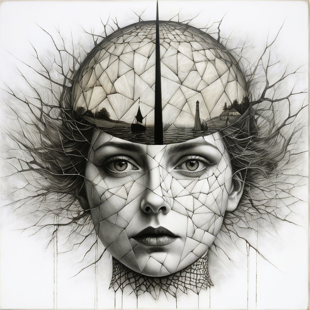 Surreal Portrait of a Woman with Geometric Designs