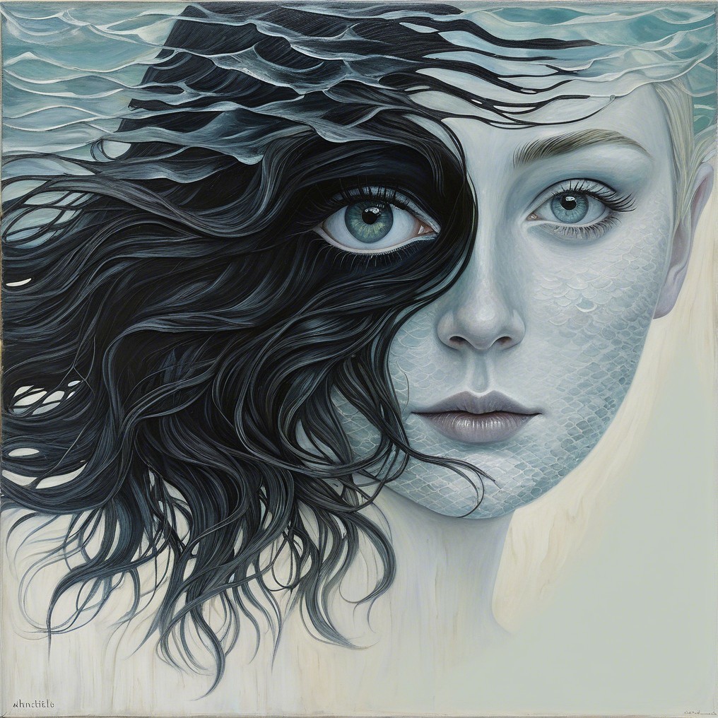 Split-Face Portrait of Girl with Ethereal Background