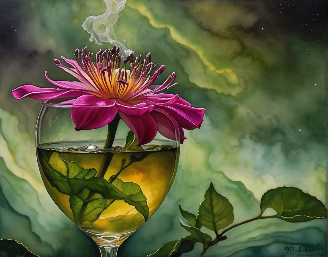 Pink Flower in Goblet with Green Liquid and Cosmic Background