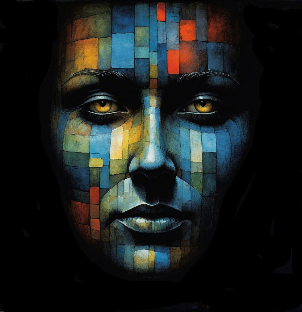 Vibrant Geometric Face with Bold Colors and Patterns