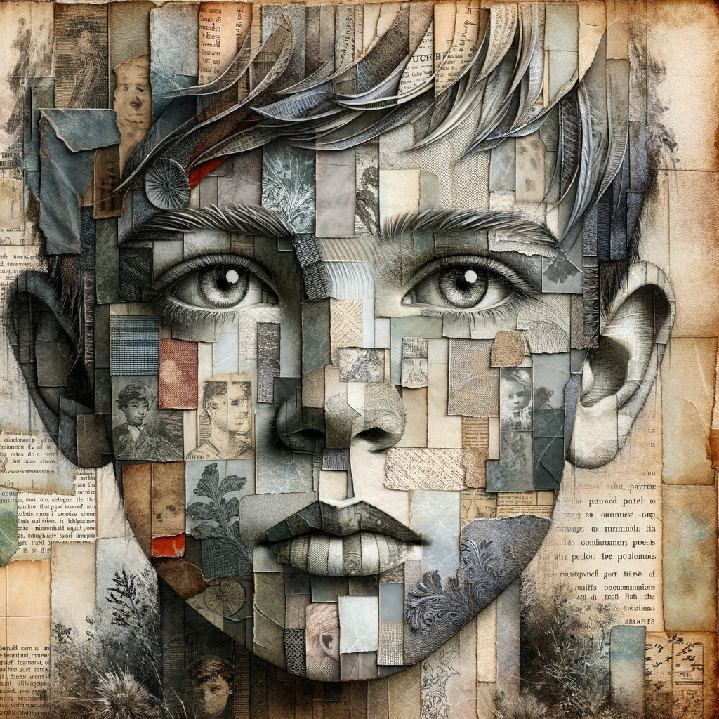 Mosaic Portrait of a Boy's Face with Textured Elements