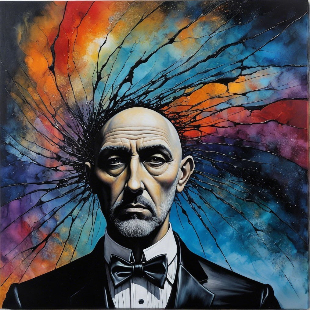 Portrait of a Bald Man in Tuxedo with Colorful Background