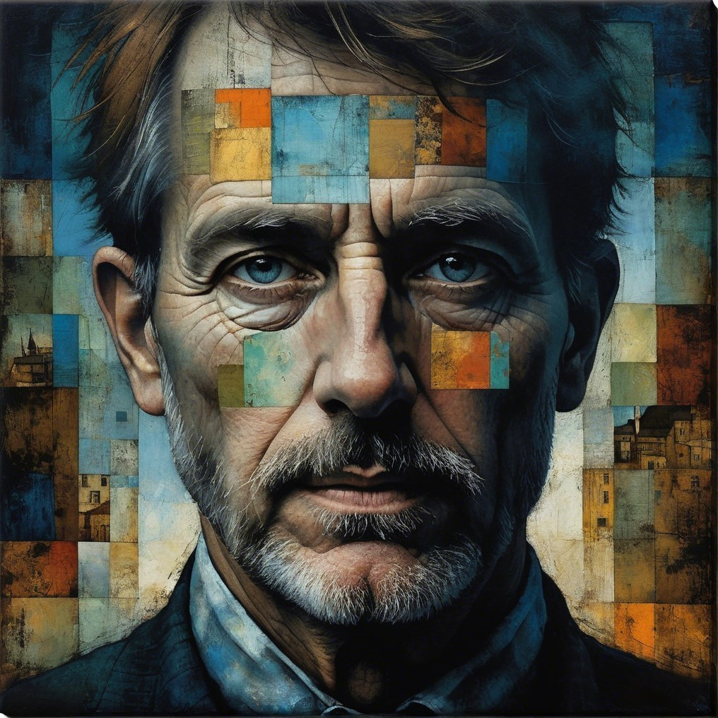 Portrait of a Mature Man with Geometric Abstraction