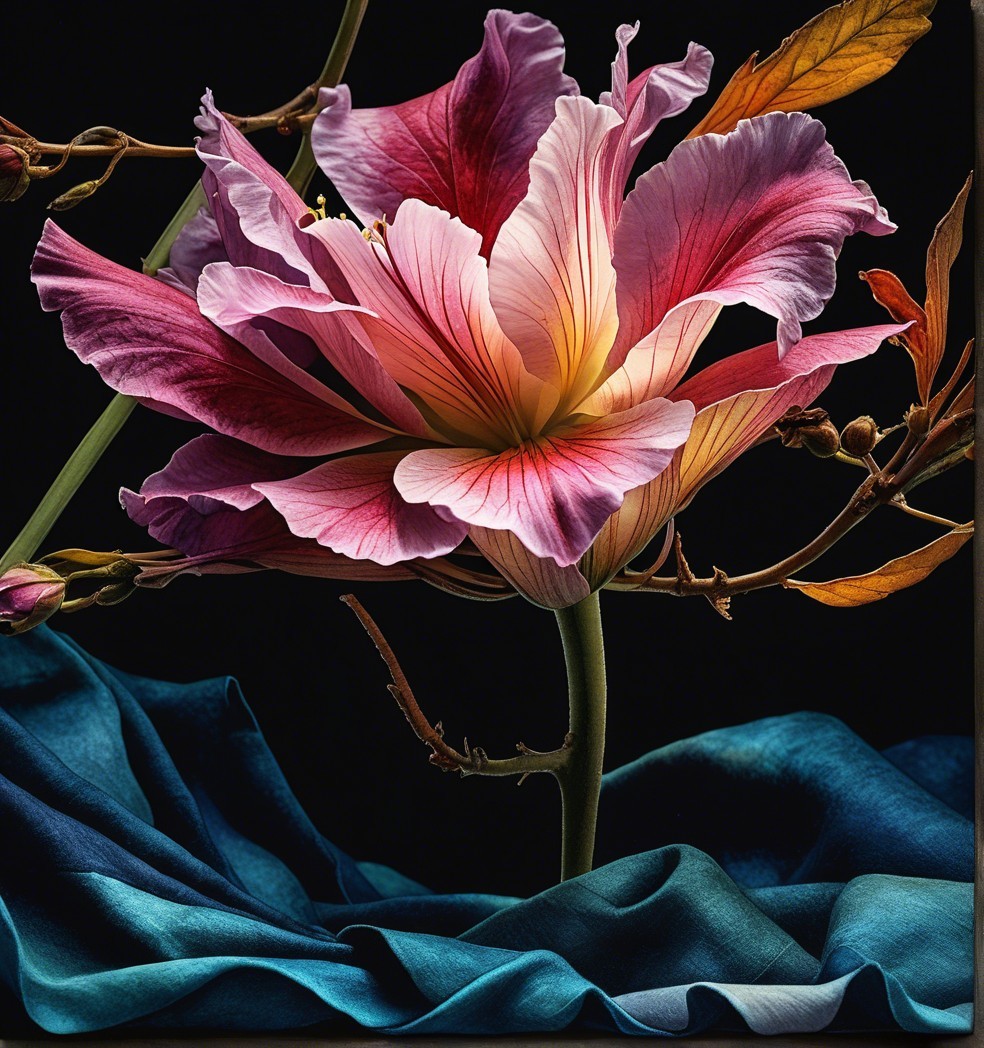 Vibrant Pink and White Flower with Elegant Fabric