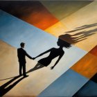 Silhouette of Couple Against Vibrant Geometric Background