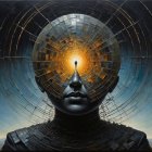 Surreal Painting of a Stylized Head with Geometric Details