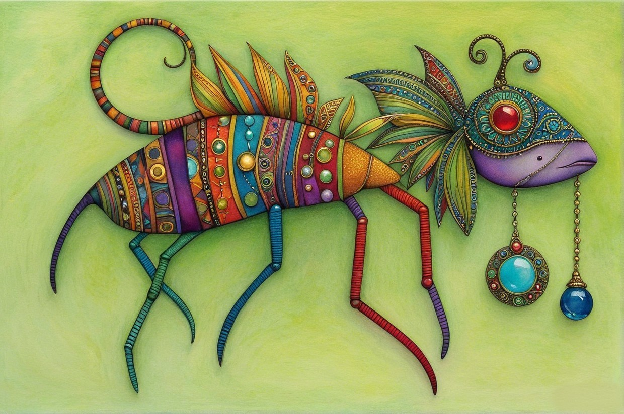 Colorful Whimsical Creature with Stripes and Patterns