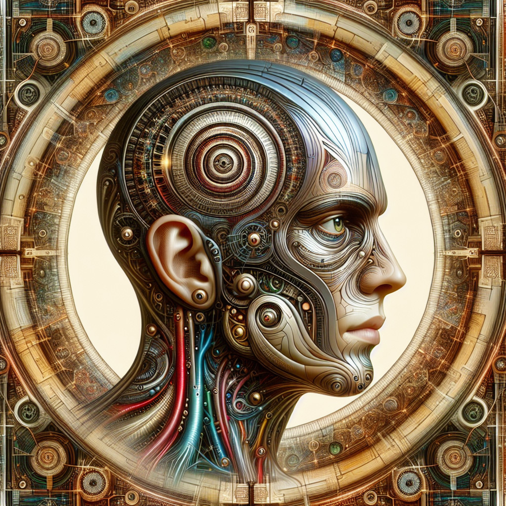 Futuristic Humanoid Head with Organic and Mechanical Fusion