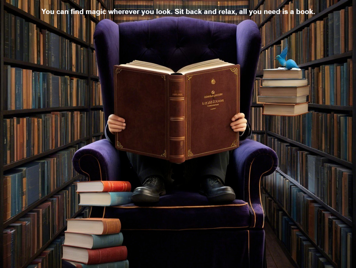 Cozy reading nook with purple armchair and bookshelves