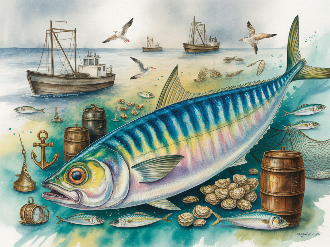 Watercolor Painting of a Giant King Mackerel Fish