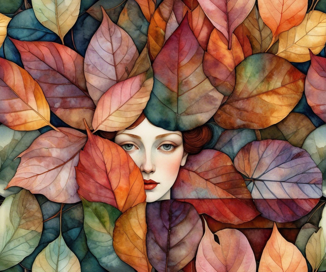 Serene Woman Hidden Among Vibrant Autumn Leaves