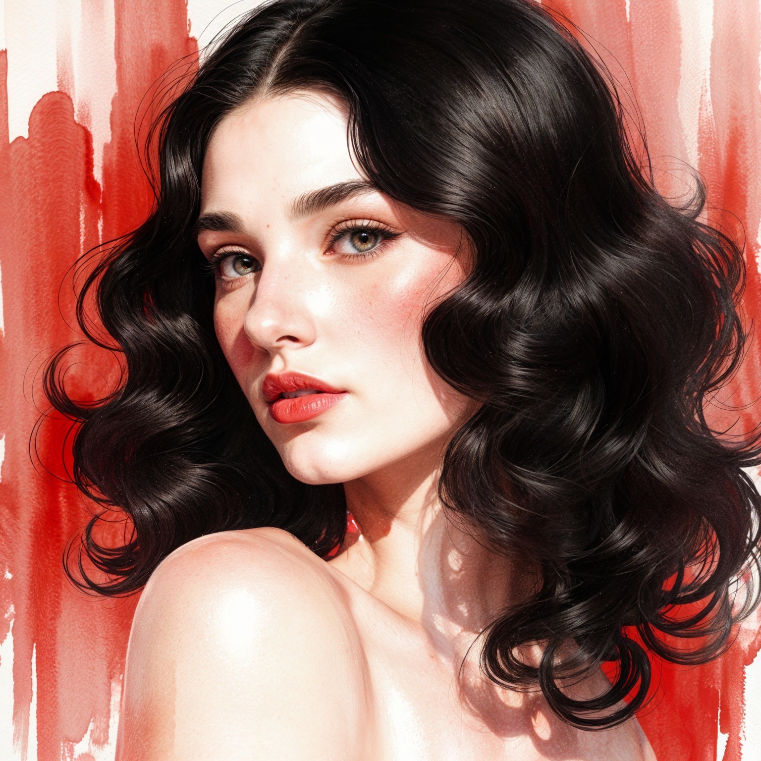 Portrait of a Young Woman with Black Hair and Green Eyes