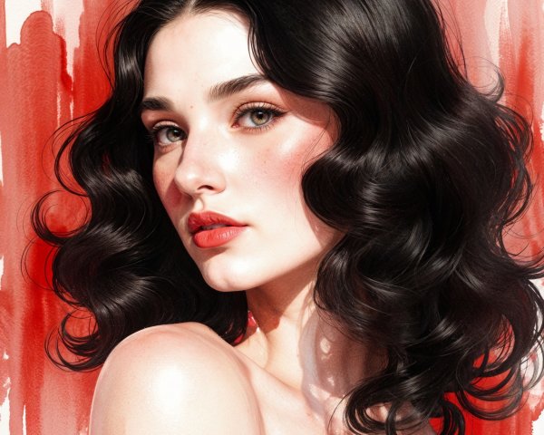 Portrait of a Young Woman with Black Hair and Green Eyes