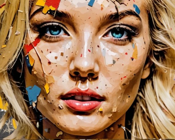 Artistic portrayal of a young woman with blue eyes