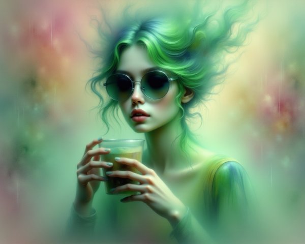Surreal Portrait of a Young Woman with Green Hair