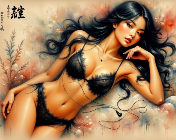Elegant portrait of a woman in black lingerie