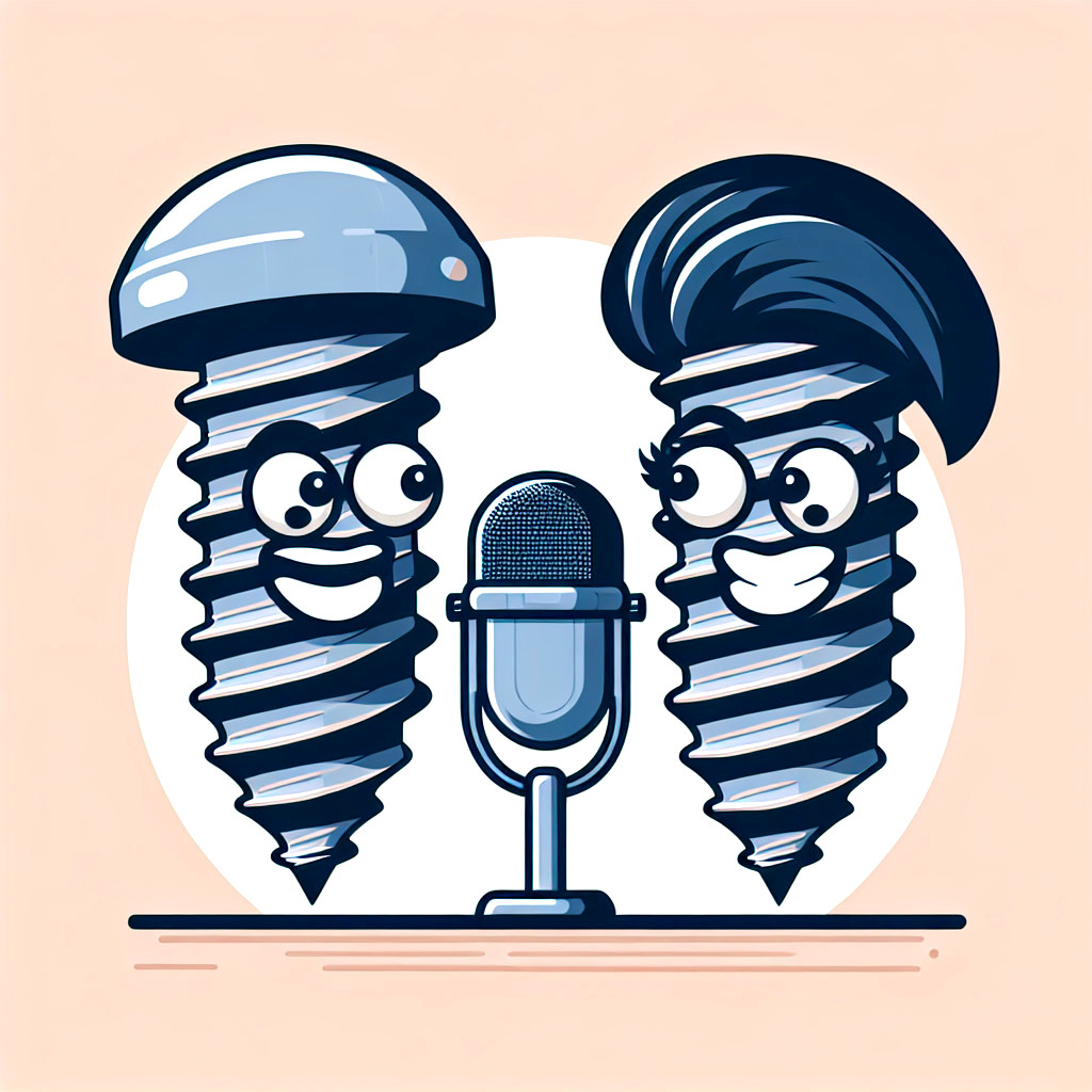 Cartoon Screws with Microphone in Whimsical Setting