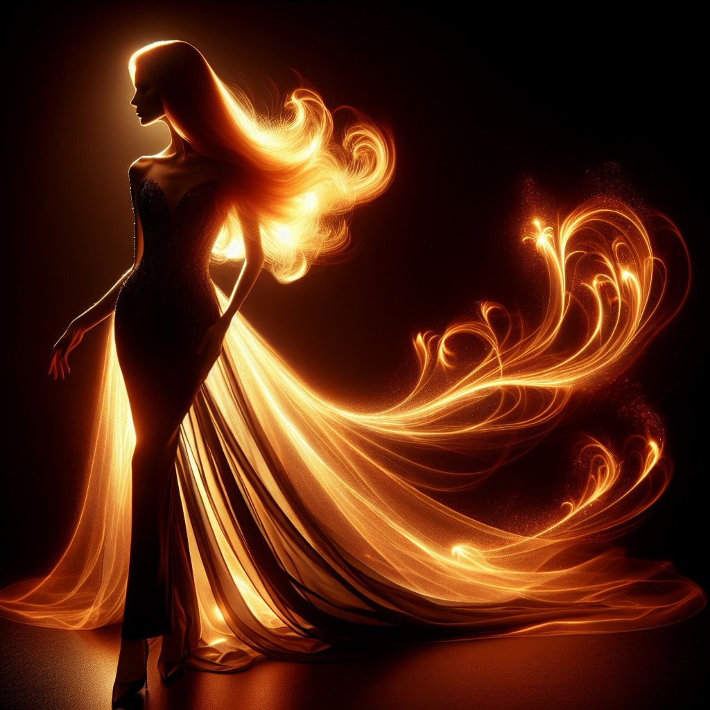 Elegant Silhouette of Woman in Gown with Light Effects