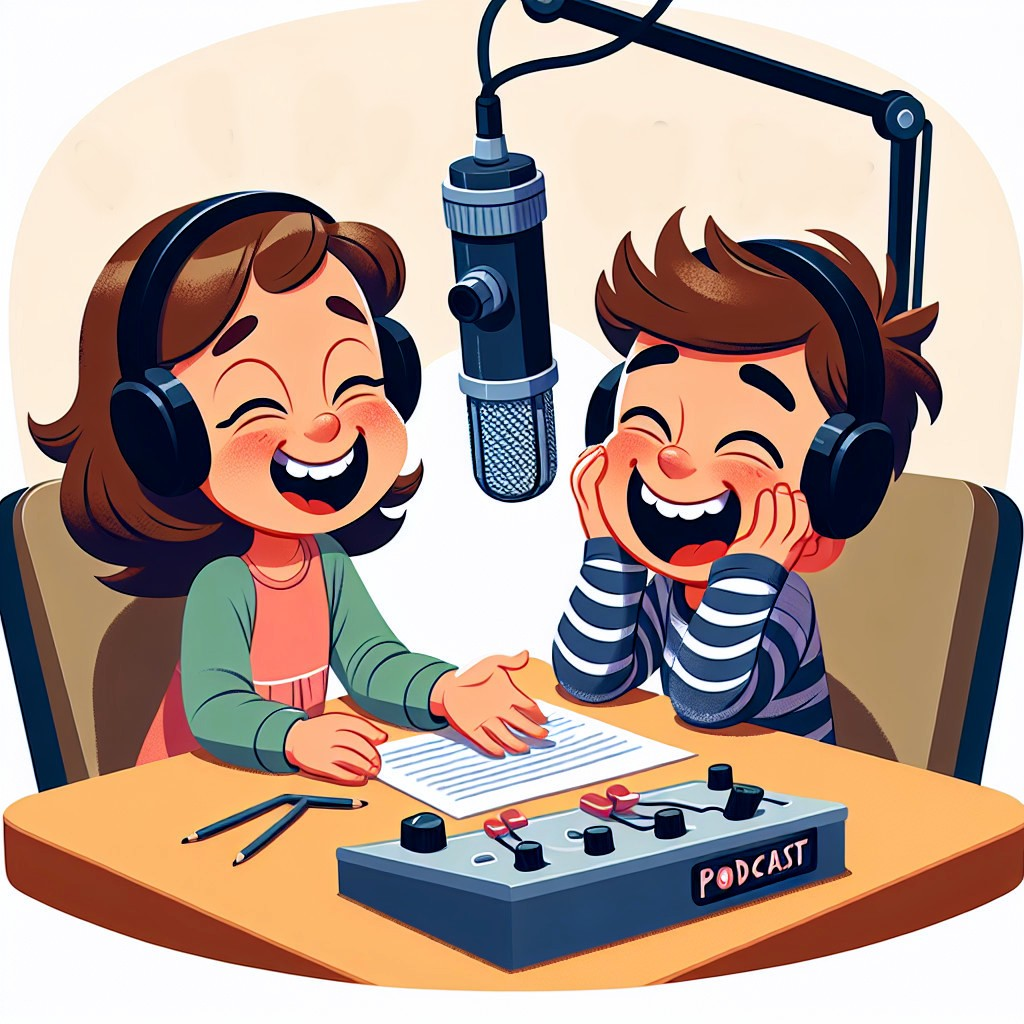 Animated Children Podcasting at a Table