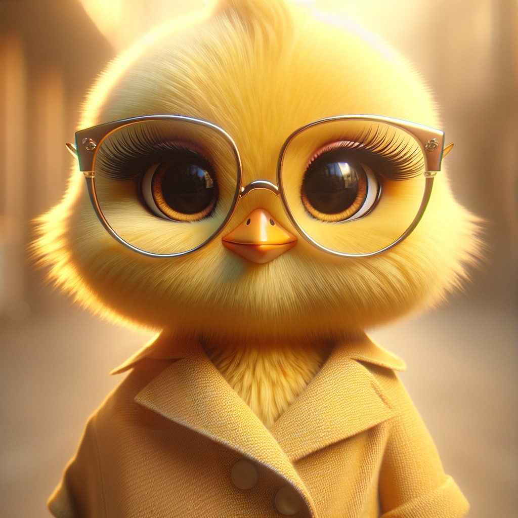Charming Cartoon Chick in Stylish Blazer with Glasses