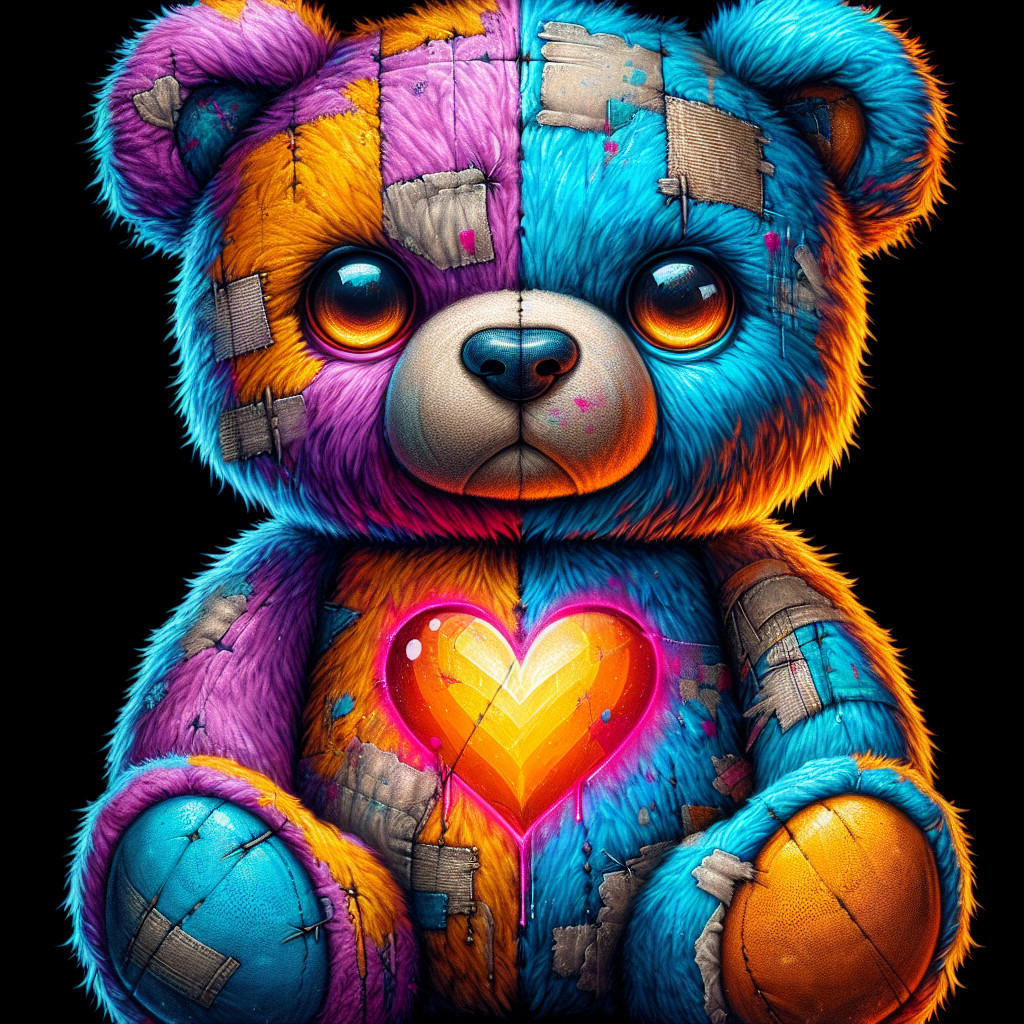 Colorful Cartoon Teddy Bear with Whimsical Design