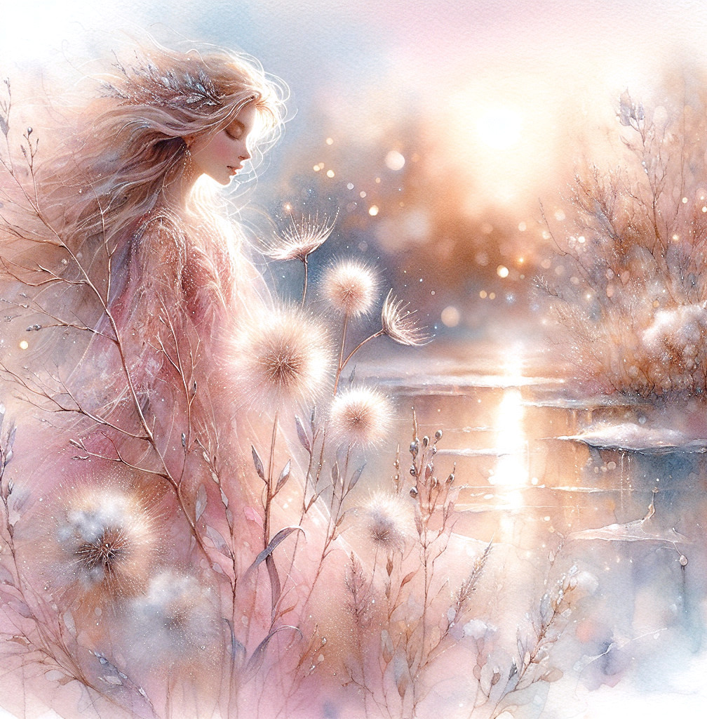 Serene Scene of a Woman by Reflective Water Surface