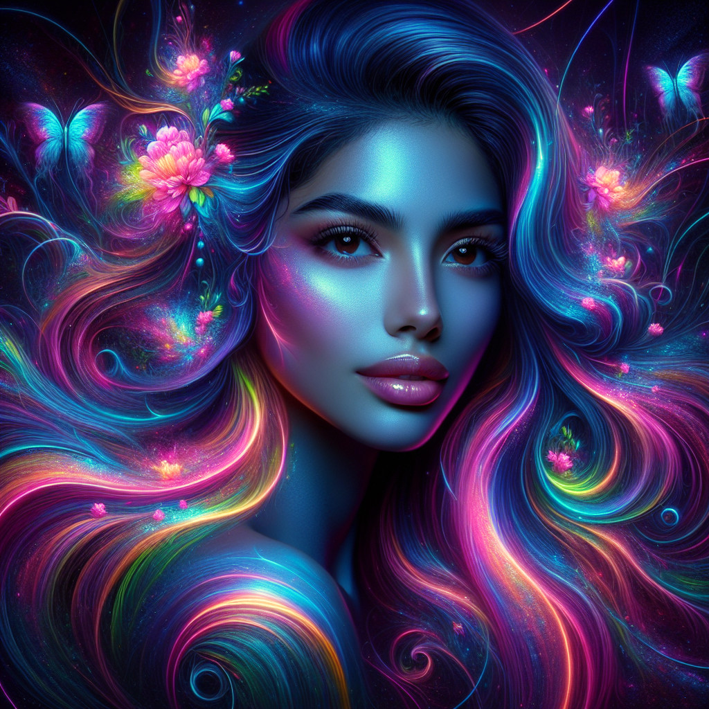 Portrait of a woman with vibrant hair and flowers