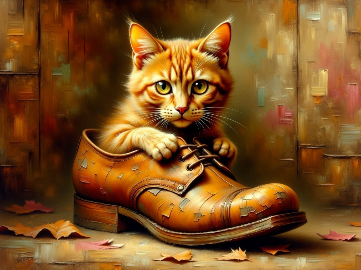 Orange Tabby Cat in Vintage Brown Dress Shoe
