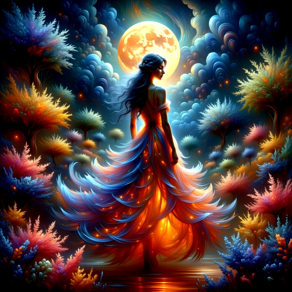 Silhouetted Figure in a Dreamlike Colorful Landscape