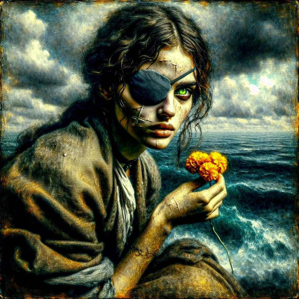 Haunting Figure of a Young Woman by a Turbulent Sea