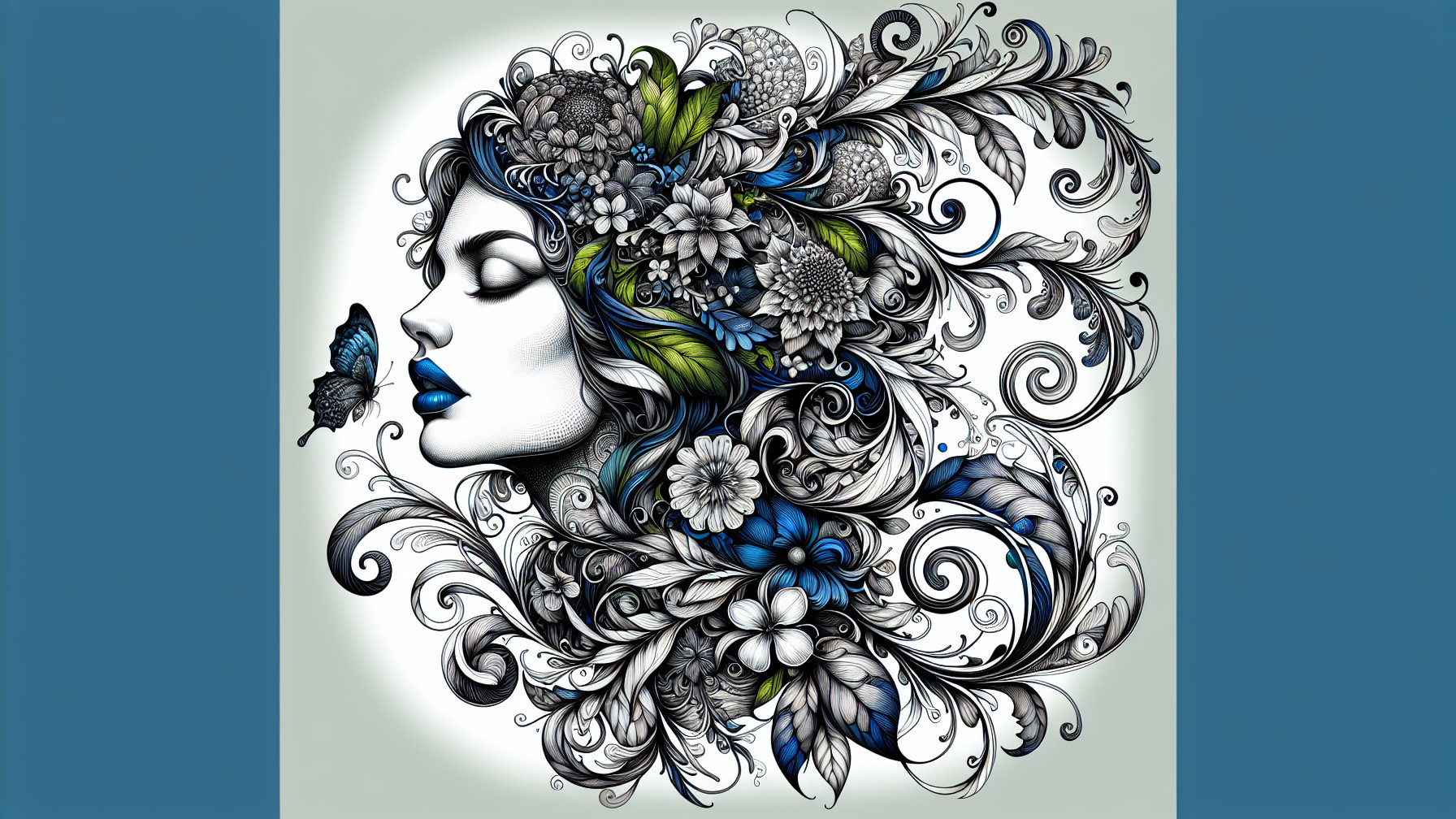 Intricate Illustration of Woman's Profile with Flowers