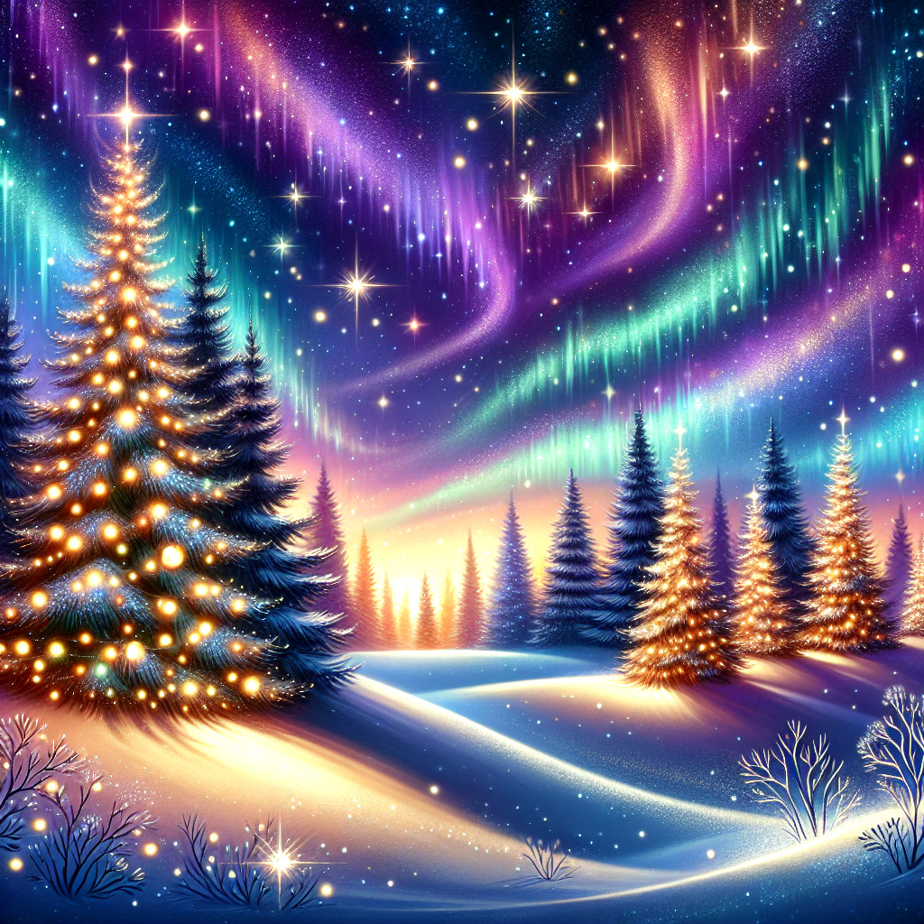 Vibrant Winter Landscape with Colorful Auroras