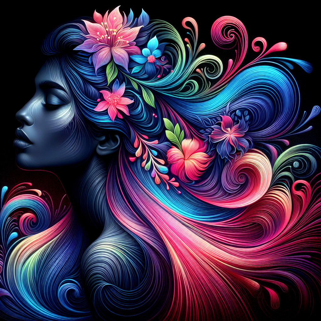 Vibrant Woman with Colorful Floral Hair Design