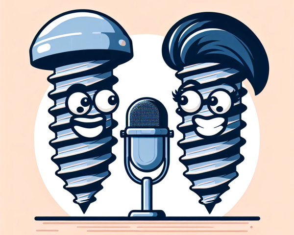 Cartoon Screws with Microphone in Whimsical Setting