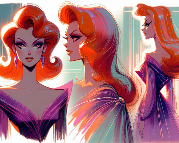Stylized Character Design of Glamorous Woman in Gown